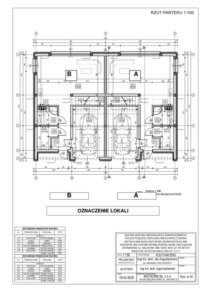 Rzut parteru – oznaczenie lokali