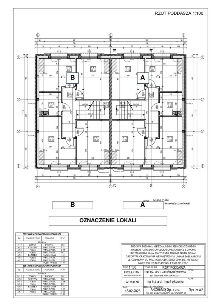 Rzut poddasza – oznaczenie lokali
